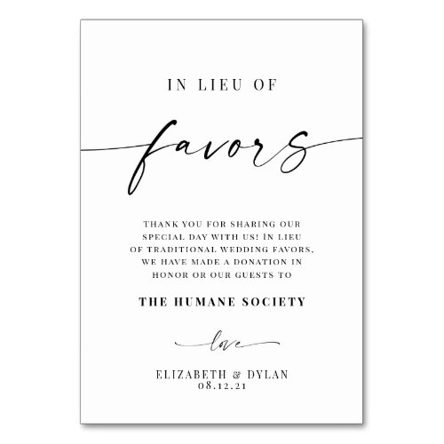 In Lieu Of Favors Wedding Table Card