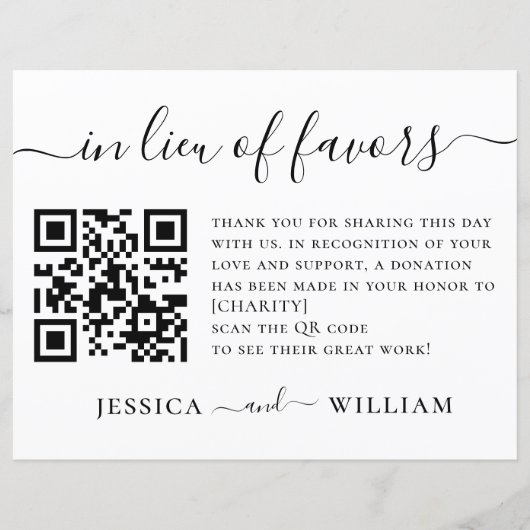 In Lieu of Favors With QR Code For Wedding Charity (Front)