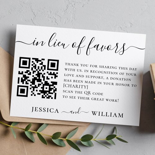 In Lieu of Favors With QR Code For Wedding Charity Card