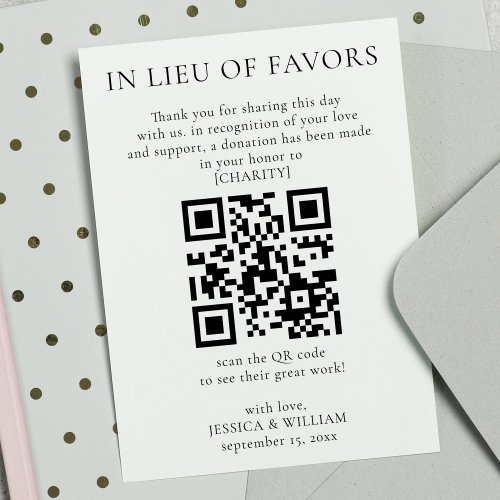 In Lieu of Favors With QR Code For Wedding Charity Card