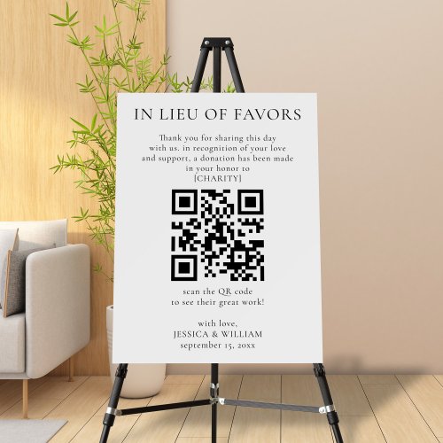 In Lieu of Favors With QR Code For Wedding Charity Foam Board