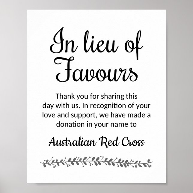 In Lieu Of Favours Wedding Poster (Front)