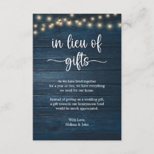 in lieu of gifts Rustic String Lights Navy Blue Enclosure Card