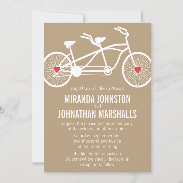 In love- Brown Bicycle Design Wedding Invitations (Front)