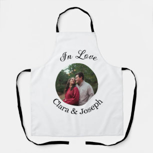 In love couple circular photo name wedding romanti apron