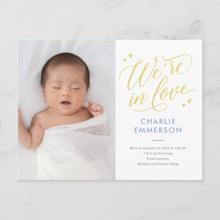 In Love EDITABLE COLOR Birth Announcement Postcard