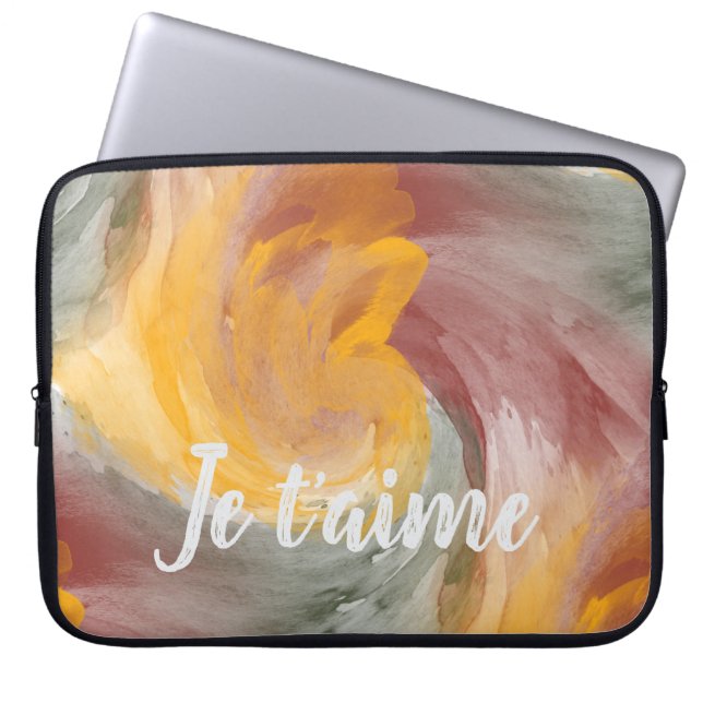 In Love French Autumn Watercolor Paint Swirls Laptop Sleeve (Front)
