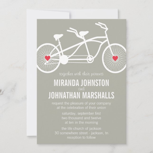 In love- Gray Bicycle Design Wedding Invitations (Front)