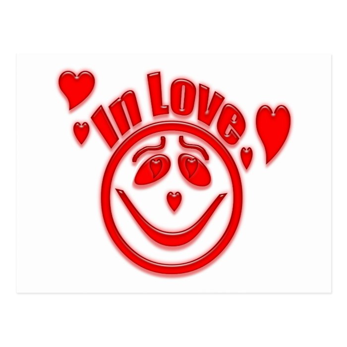 In Love Hearts and Smiley Face Postcard