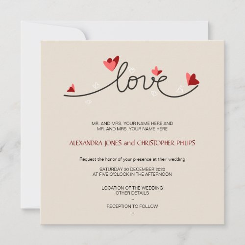 In Love Simple Elegant Text Wedding Invitations