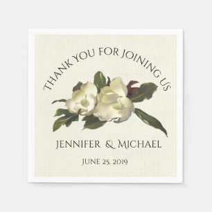 In Love - Vintage Magnolia Floral Wedding Custom Paper Napkins