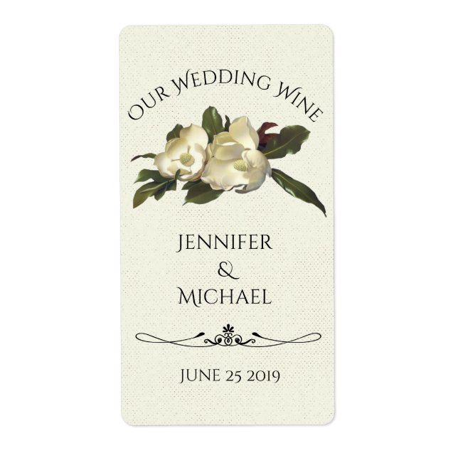 In Love - Vintage Magnolia Wedding Custom Wine Label (Front)