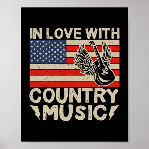 In Love With Country Music Retro Western Music Con Poster