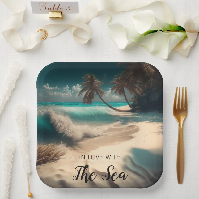 In Love with the Sea | Tropical Art Paper Plates (Wedding)