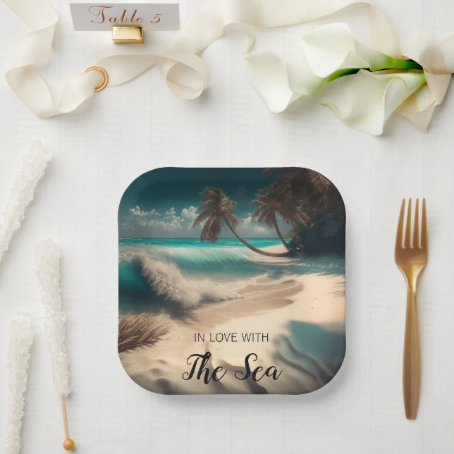 In Love with the Sea | Tropical Art Paper Plates (Wedding)