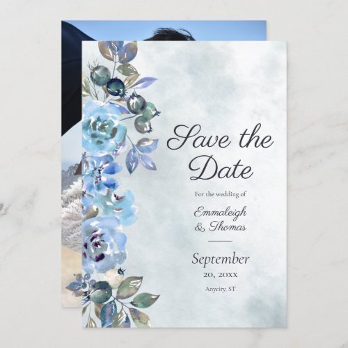 In Love with Watercolor Blue Floral Bliss Invitation