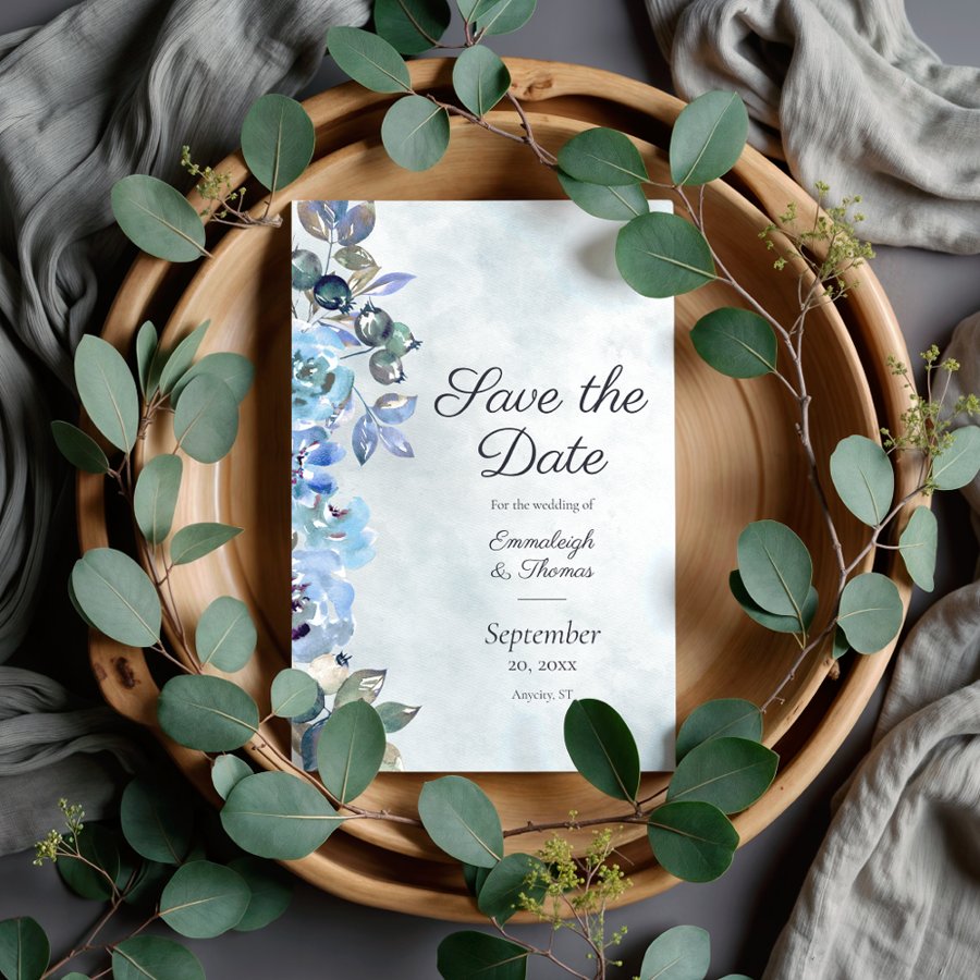 In Love with Watercolor Blue Floral Bliss Invitation