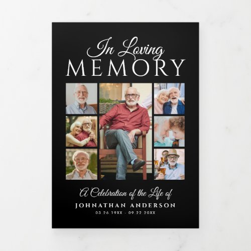 In Loving Memory 16_Photo Black  White Funeral Tri_Fold Program