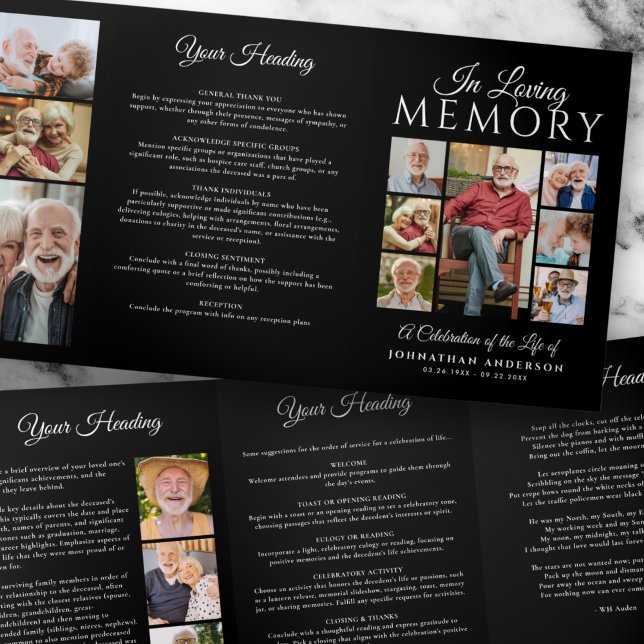 In Loving Memory 16-Photo Black & White Funeral Tri-Fold Program (Creator Uploaded)