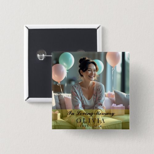 In Loving Memory 2 Inch Square Custom Photo Button