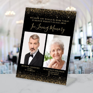 In Loving Memory 2 Photo Black Gold Wedding Pedestal Sign