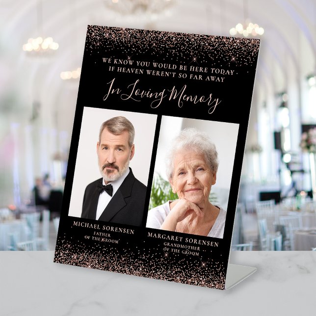 In Loving Memory 2 Photo Black Rose Gold Wedding Pedestal Sign (Creator Uploaded)