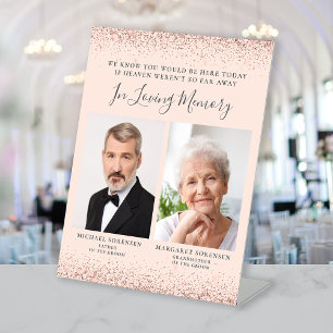 In Loving Memory 2 Photo Blush Rose Gold Wedding Pedestal Sign