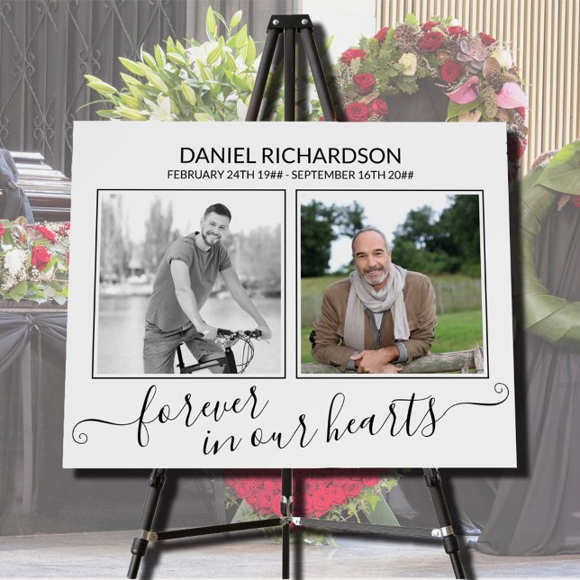 In Loving Memory 2 Photo EleganT Script Funeral Foam Board (Creator Uploaded)
