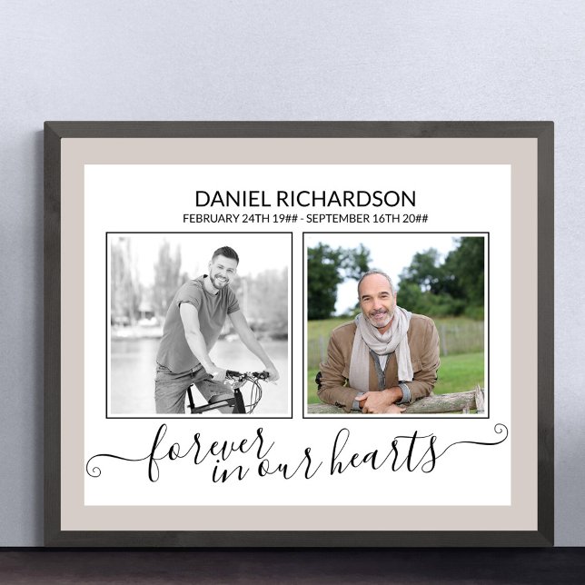 In Loving Memory 2 Photo EleganT Script Funeral Poster (Funeral memorial poster to order professionally printed or as a printable digital download)