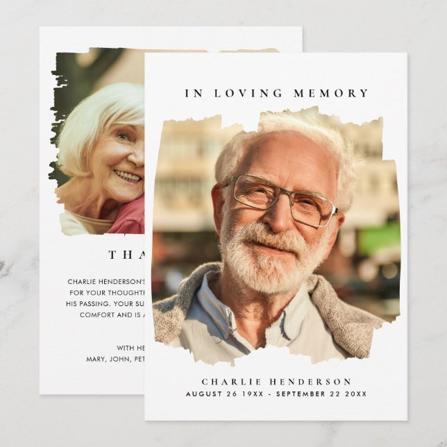 In Loving Memory 2-Photo Modern Funeral Thank You Card (Front/Back)