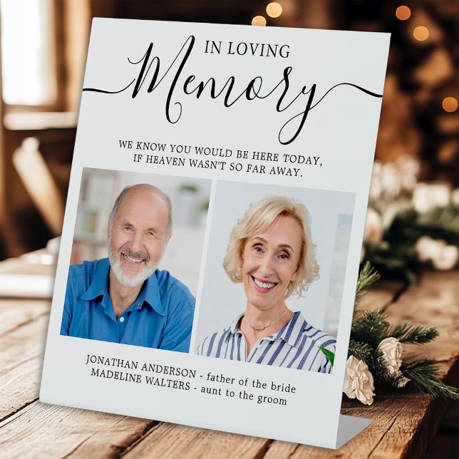 In Loving Memory 2 Photo Modern Memorial Wedding Pedestal Sign (Creator Uploaded)
