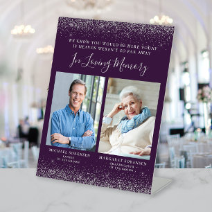 In Loving Memory 2 Photo Purple Silver Wedding Pedestal Sign