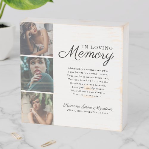 In Loving Memory  3 Photo Collage Quote Keepsake Wooden Box Sign
