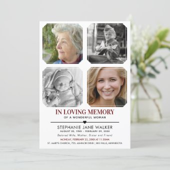 In Loving Memory | 4 Photo Collage Funeral Invitation | Zazzle