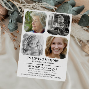 In Loving Memory 4 Photo Collage Funeral Invitation