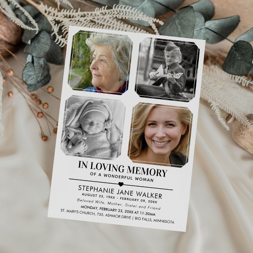 In Loving Memory  4 Photo Collage Funeral Invitation