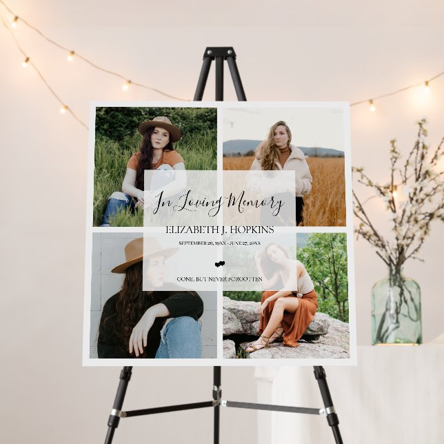 In Loving Memory 4 Photo Collage Funeral Square Foam Board (In Situ (Stand))