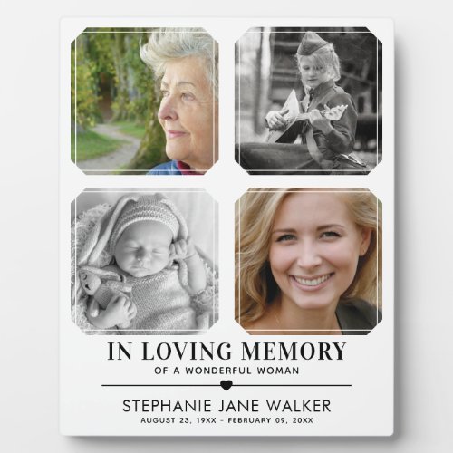 In Loving Memory  4 Photo Collage Sympathy Plaque