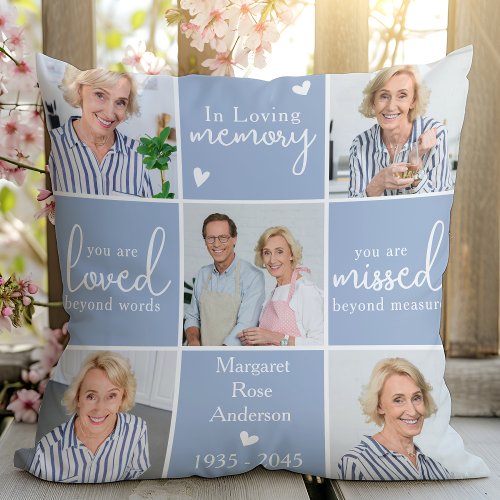 In Loving Memory 5 Photo Collage Custom Memorial Throw Pillow