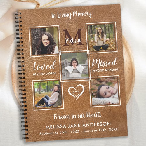 In Loving Memory 5 Photo Leather Funeral Guestbook Notebook