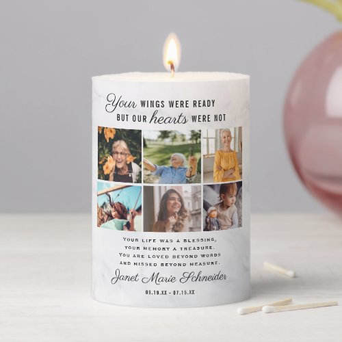 In Loving Memory  6 Photo Collage Funeral  Pillar Candle