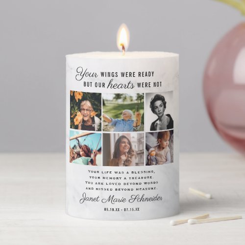 In Loving Memory  6 Photo Collage Funeral  Pillar Candle