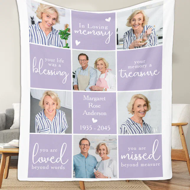 In Loving Memory 6 Photo Collage Memorial Poem Fleece Blanket | Zazzle