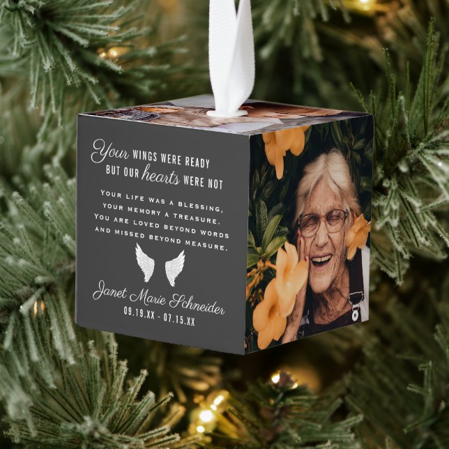 In Loving Memory | 6 Photo Collage Quote Keepsake Cube Ornament (Tree)