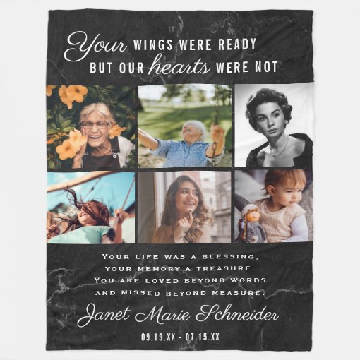 In Loving Memory | 6 Photo Collage Quote Keepsake Fleece Blanket | Zazzle