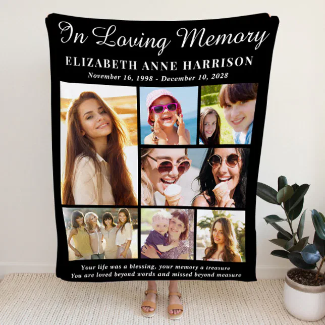 In Loving Memory 7 Photo Collage Memorial Fleece Blanket | Zazzle