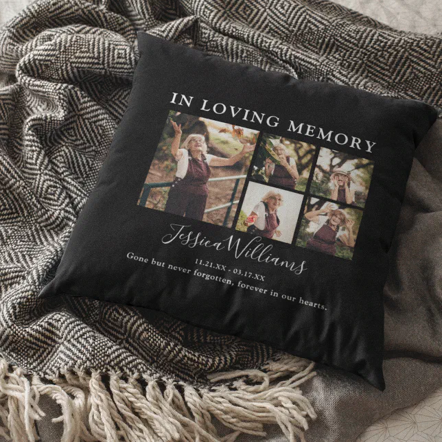 In Loving Memory | 9 Photo | Memorial Throw Pillow | Zazzle