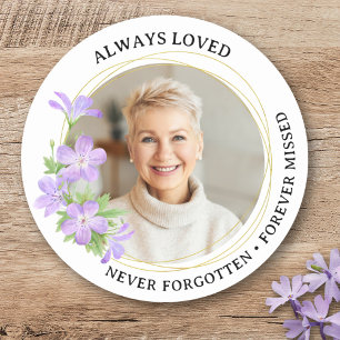 In loving Memory Always Loved Custom Photo Floral  Classic Round Sticker