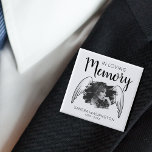 In Loving Memory | Angel Wing | Photo Memorial Button<br><div class="desc">Funeral 'In loving memory' button, the perfect tribute to your love one in black and white. Featuring the saying 'IN LOVING MEMORY' a scratched effect photo, with angel wings, their name, and birth/death dates. The font styles, sizes and colors can be changed by clicking on the customize further link after...</div>