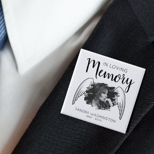 In Loving Memory Angel Wing Photo Memorial Button